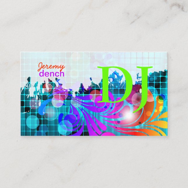 PixDezines Retro DJ+disco swirls Business Card (Front)