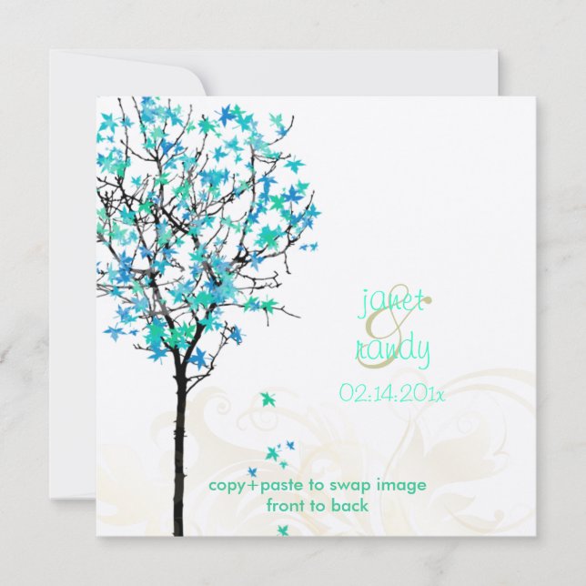 PixDezines retro electric blue maple trees Invitation (Front)