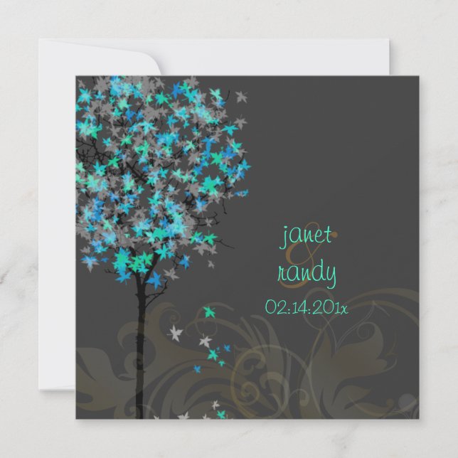 PixDezines retro electric blue maple trees Invitation (Front)