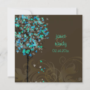 PixDezines retro electric blue maple trees Invitation