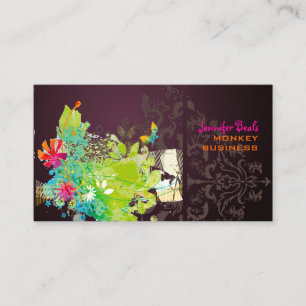 PixDezines retro floral + merlot Business Card
