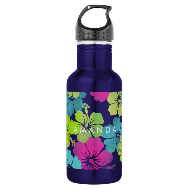 PixDezines retro hibiscus 532 Ml Water Bottle (Front)