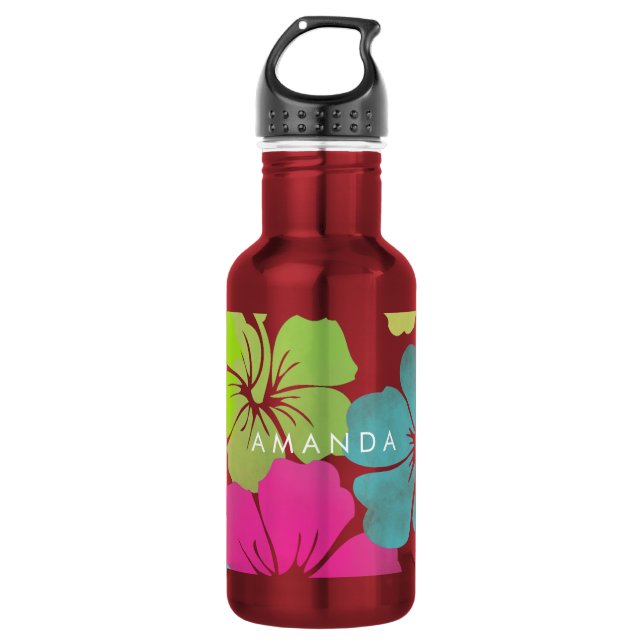 PixDezines retro hibiscus 532 Ml Water Bottle (Front)