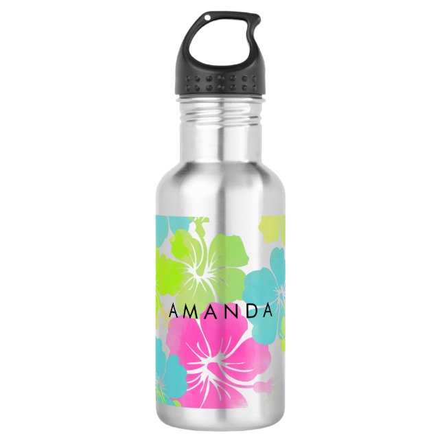 PixDezines retro hibiscus 532 Ml Water Bottle (Front)