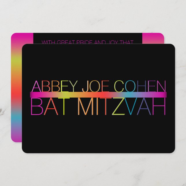 PixDezines retro neons/typography/bat mitzvah Invitation (Front/Back)
