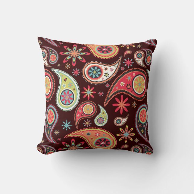 PixDezines retro paisley/diy background colours Cushion (Front)