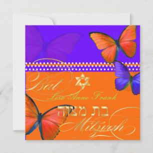 PixDezines retro Papillon, Bat Mitzvah Invitation