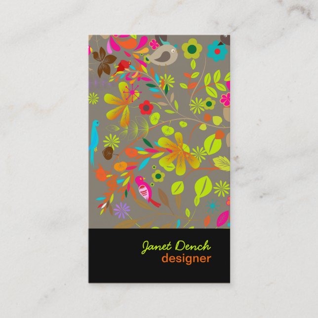 PixDezines Retro Tree/DIY background colour Business Card (Front)