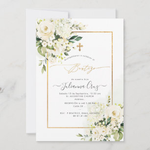 PixDezines Rosas Crema y Hortensias Bautizo Invitation