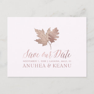 PixDezines Rose Gold Fall Foliage/Save our Date Announcement Postcard