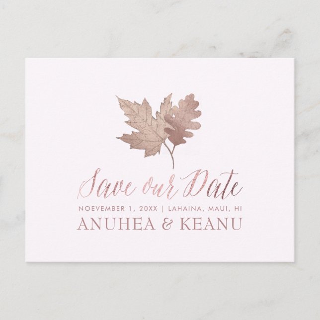 PixDezines Rose Gold Fall Foliage/Save our Date Announcement Postcard (Front)