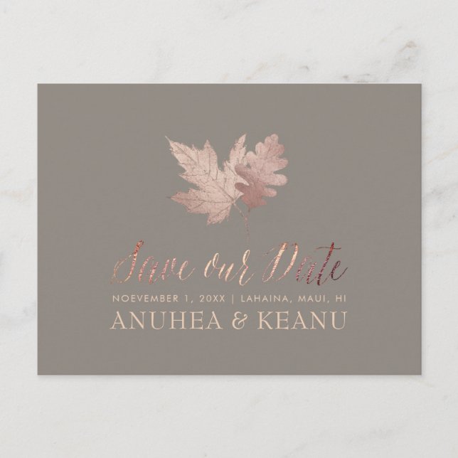 PixDezines Rose Gold Fall Foliage/Save our Date Announcement Postcard (Front)