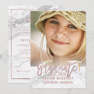PixDezines Rose Gold/Marble Graduation Invitation
