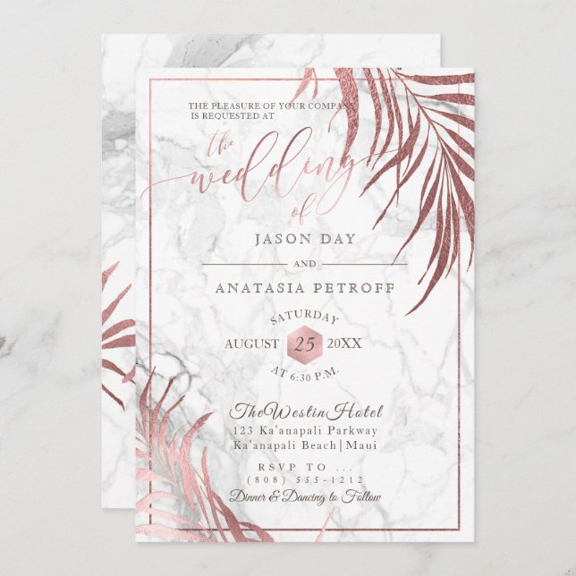 PixDezines Rose Gold Palm Fronds+Honeycomb Invitation (Front/Back)