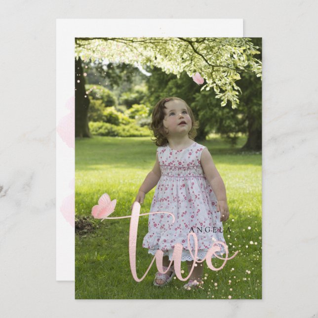 PixDezines Rose Gold Pink Butterflies Watercolor Invitation (Front/Back)