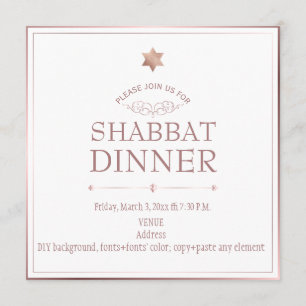 PixDezines Rose Gold Shabbat Dinner Invitation
