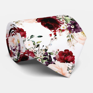 PixDezines Roses Peonies Blush Burgundy Aubergine Tie