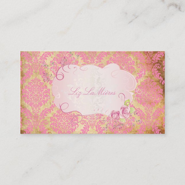 PixDezines Rosette damask/faux parchment Business Card (Front)