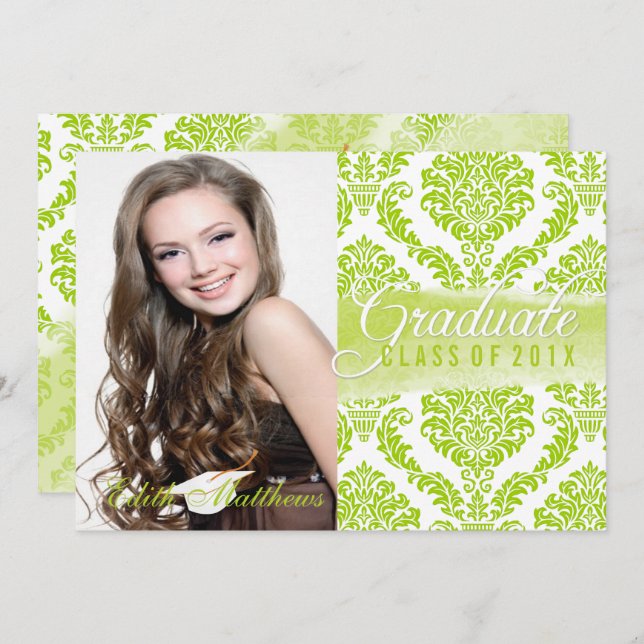 PixDezines rosette damask/graduation/photo Invitation (Front/Back)