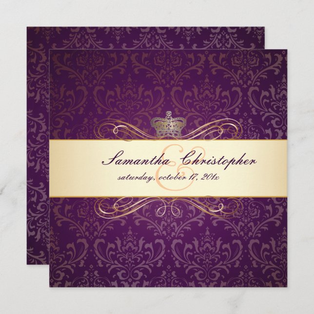 PixDezines Rossi Damask, Champagne+plum Invitation (Front/Back)