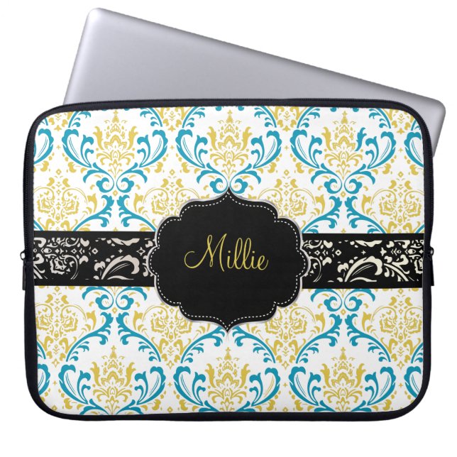 PixDezines Rossi Damask/DIY monogram+colour! Laptop Sleeve (Front)