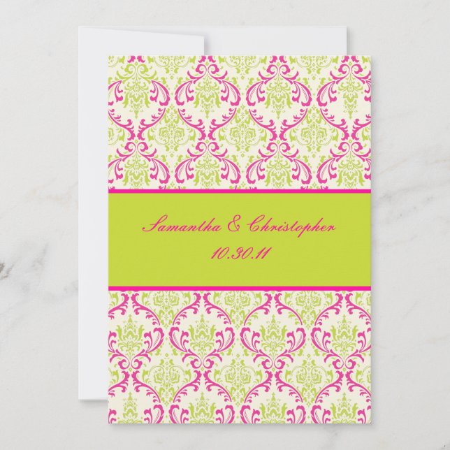 PixDezines Rossi, Damask / Lime+Fuschia Invitation (Front)