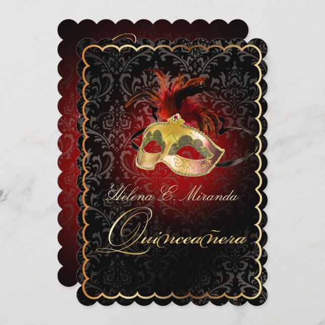 PixDezines Rossi Damask/Masquerade/DIY/Ruby Invitation (Front/Back)