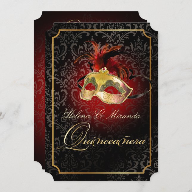 PixDezines Rossi Damask/Masquerade/DIY/Ruby Invitation (Front/Back)