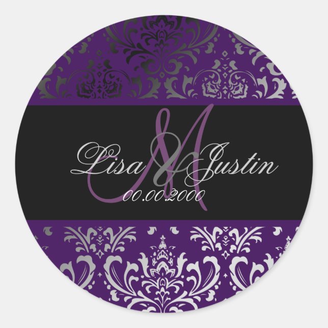 PixDezines Rossi Damask, monogram/DIY colour! Classic Round Sticker (Front)