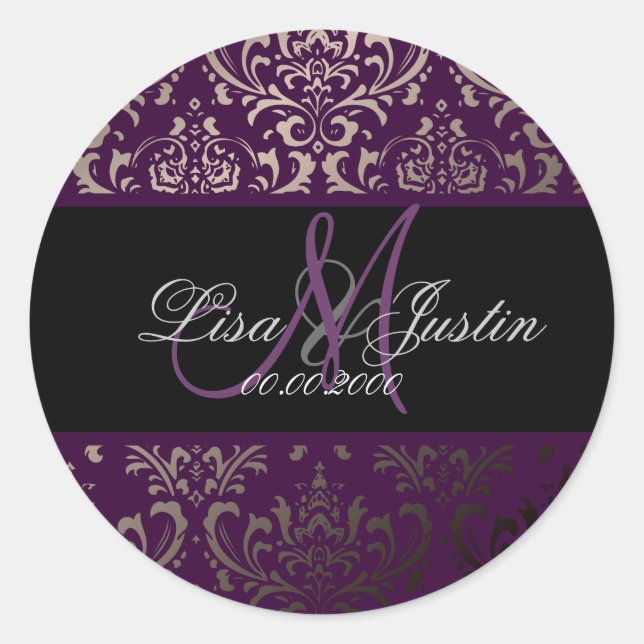 PixDezines Rossi Damask, monogram/DIY colour! Classic Round Sticker (Front)
