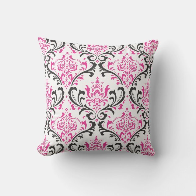 PixDezines rossi damask/pink+black Cushion (Front)