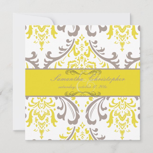 PixDezines Rossi Damask, Yellow+Mauve Invitation (Front)