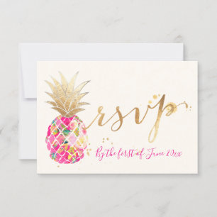 PixDezines RSVP Aloha Pink Pineapples/Gold Script Card