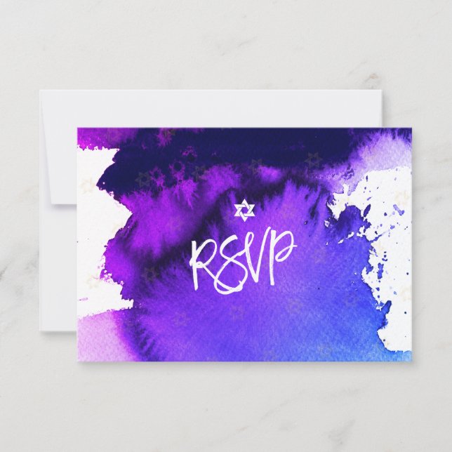 PixDezines RSVP Bar Mitzvah , Purple Watercolor✡ (Front)