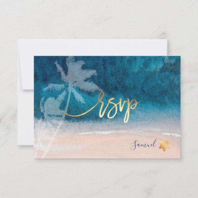 PixDezines RSVP Beach Palm Trees Bar Mitzvah (Front)