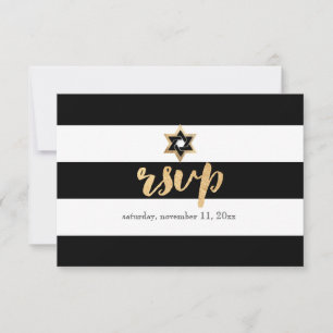 PixDezines rsvp black/white/stripes bar mitzvah Card