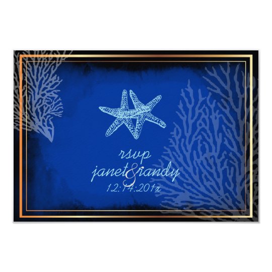 PixDezines rsvp blue starfish+coral/diy colour Card