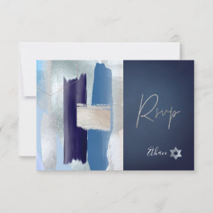 PixDezines RSVP Blues Watercolor Bar Mitzvah ✡ Card