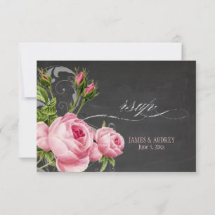 PixDezines rsvp chalkboard+vintage roses+swirls Card