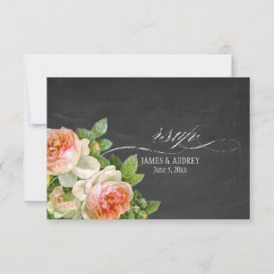 PixDezines rsvp chalkboard+vintage roses+swirls Card
