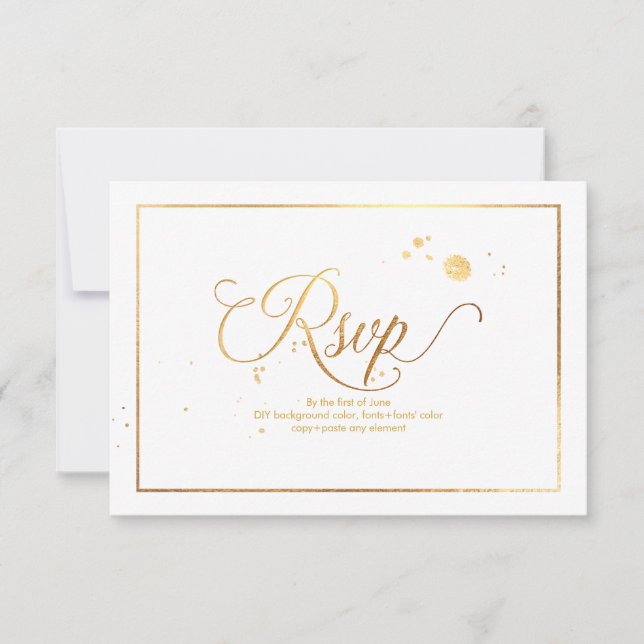 PixDezines RSVP Dazzled Faux Gold Marble Confetti Card (Front)