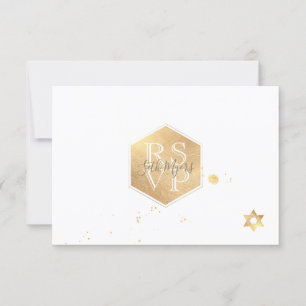 PixDezines RSVP Faux Gold Honeycomb Bar Mitzvah ✡ Card