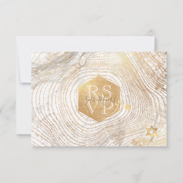 PixDezines RSVP Faux Gold Tree Rings Bar Mitzvah ✡ (Front)