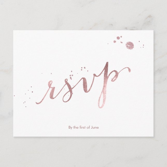 PixDezines RSVP/FAUX ROSE GOLD FOIL/SCRIPT FONT Invitation Postcard (Front)