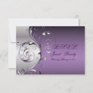 PixDezines rsvp Filigree+swirls/silver+lavender Card