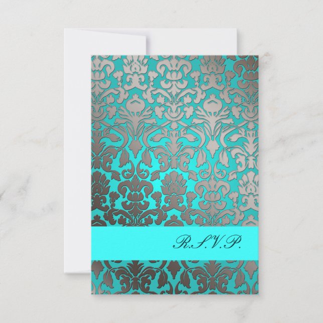 PixDezines rsvp Flora Damask/ aqua Card (Front)