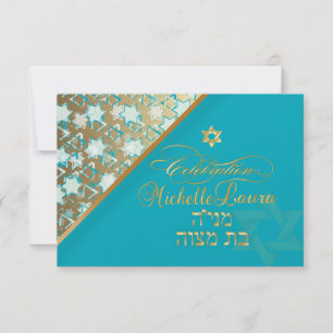 PixDezines rsvp grunge bar mitzvah/blue/gold Card