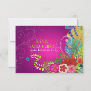 PixDezines rsvp hibiscus+monstera/yellow+fuschia Card
