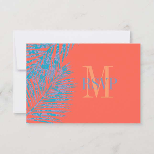 PixDezines rsvp hula palms/diy coral background Card (Front)