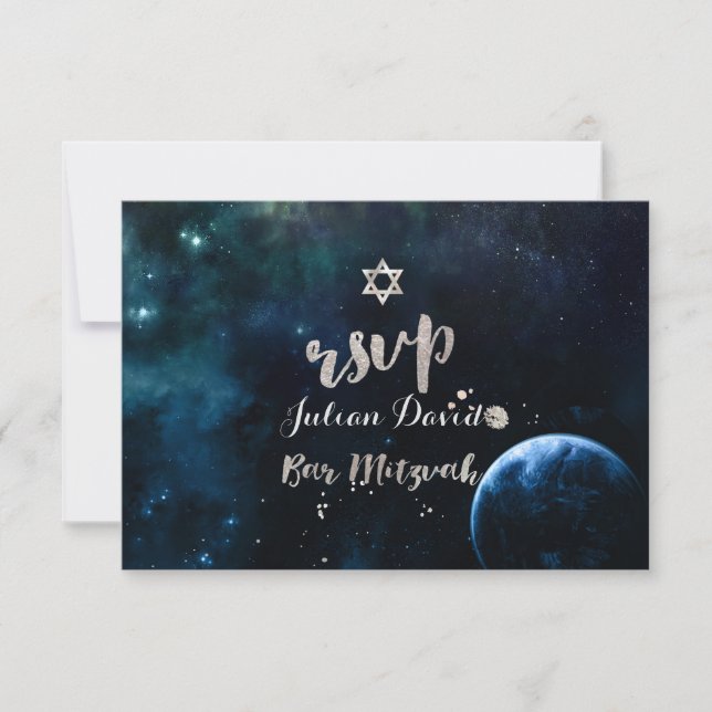 PixDezines RSVP Midnight Sky Bar Mitzvah ✡ Card (Front)
